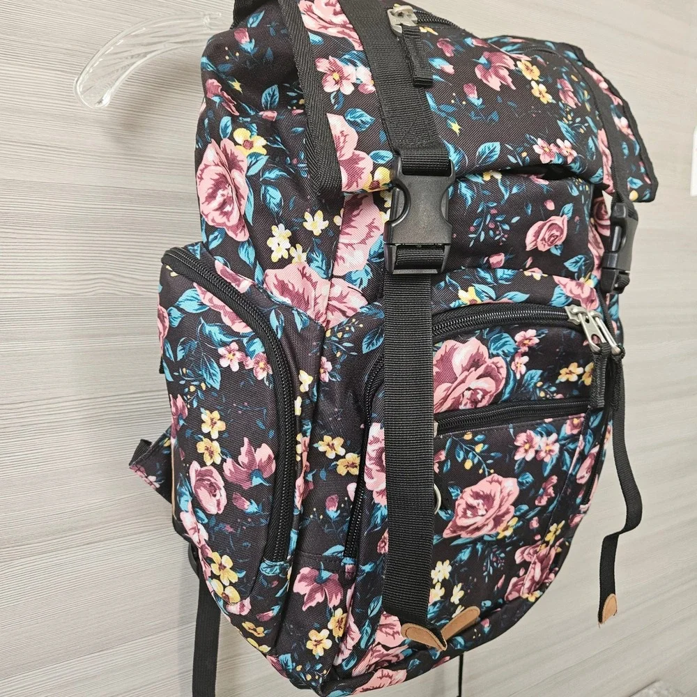 High Sierra Backpack Floral Rose Print Large Black Multi Pocket School Bag